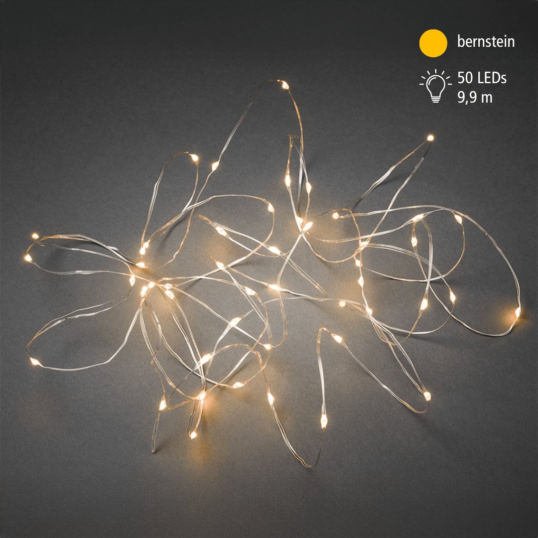 LED Tropfenlichterkette 50 LED bernstein silberfarbener Draht - WeihnachtsladenKonstsmide