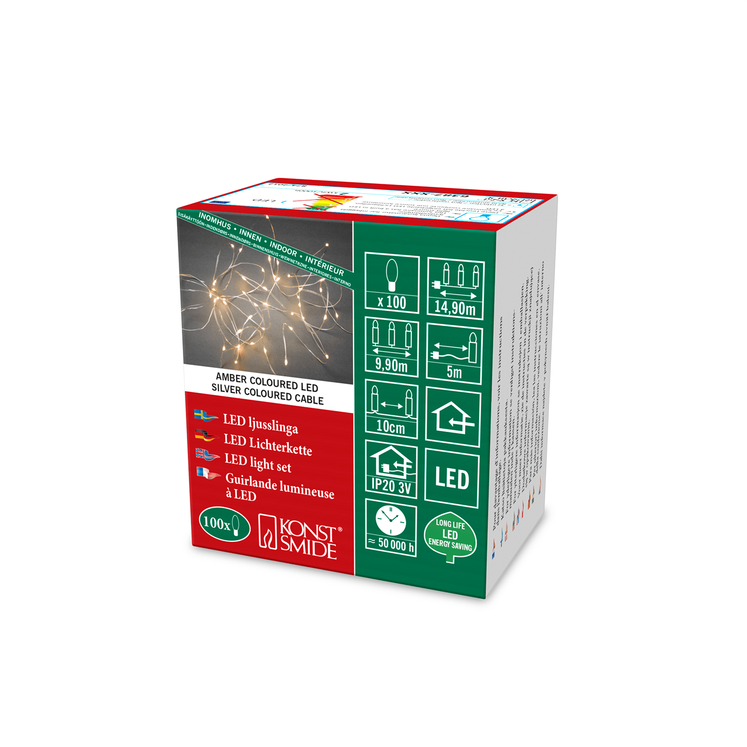 LED Tropfenlichterkette bernstein mit silberfarbenem Draht - WeihnachtsladenKonstsmide