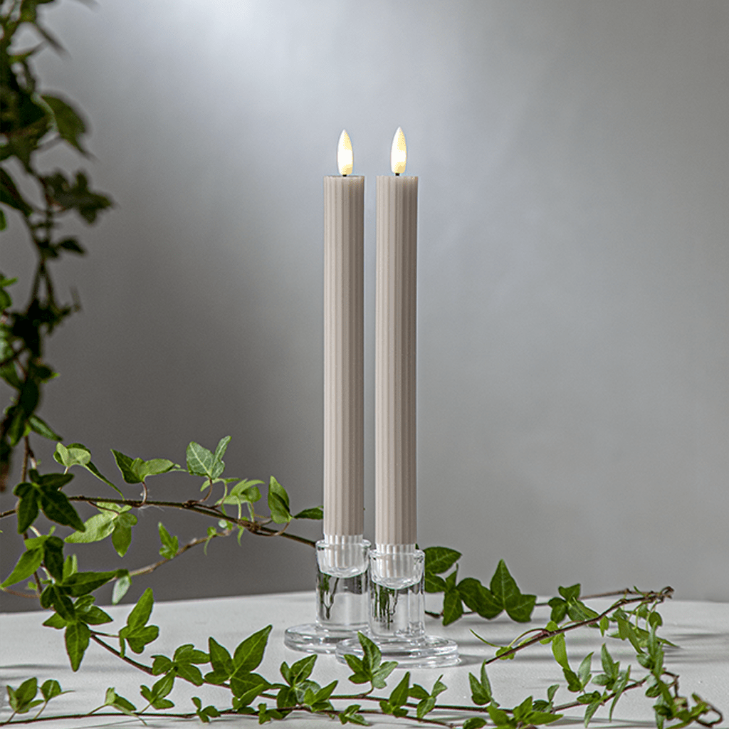 LED - Wachskerze 'Flamme Stripe' 2er - Set beige - WeihnachtsladenStar Trading