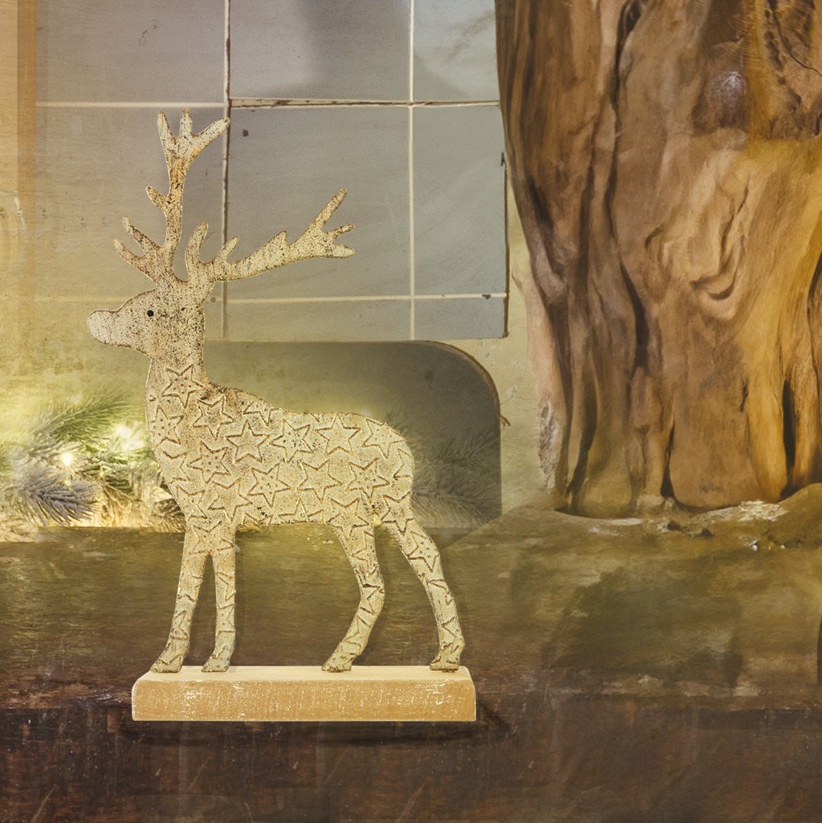 Metall - Hirsch goldfarben 24x15cm - WeihnachtsladenSöllner Floristik