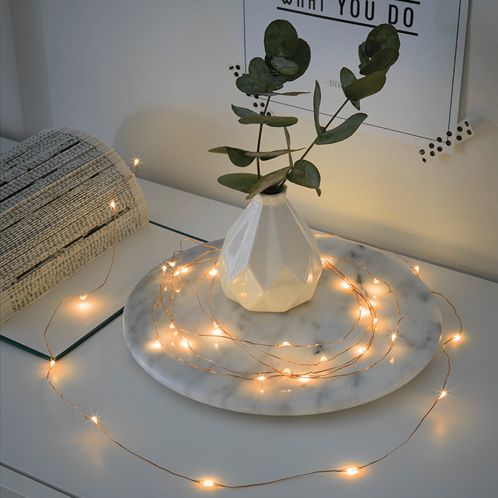 Micro LED Lichterkette 20 LED bernstein kupferfarbener Draht, batteriebetrieben - WeihnachtsladenKonstsmide