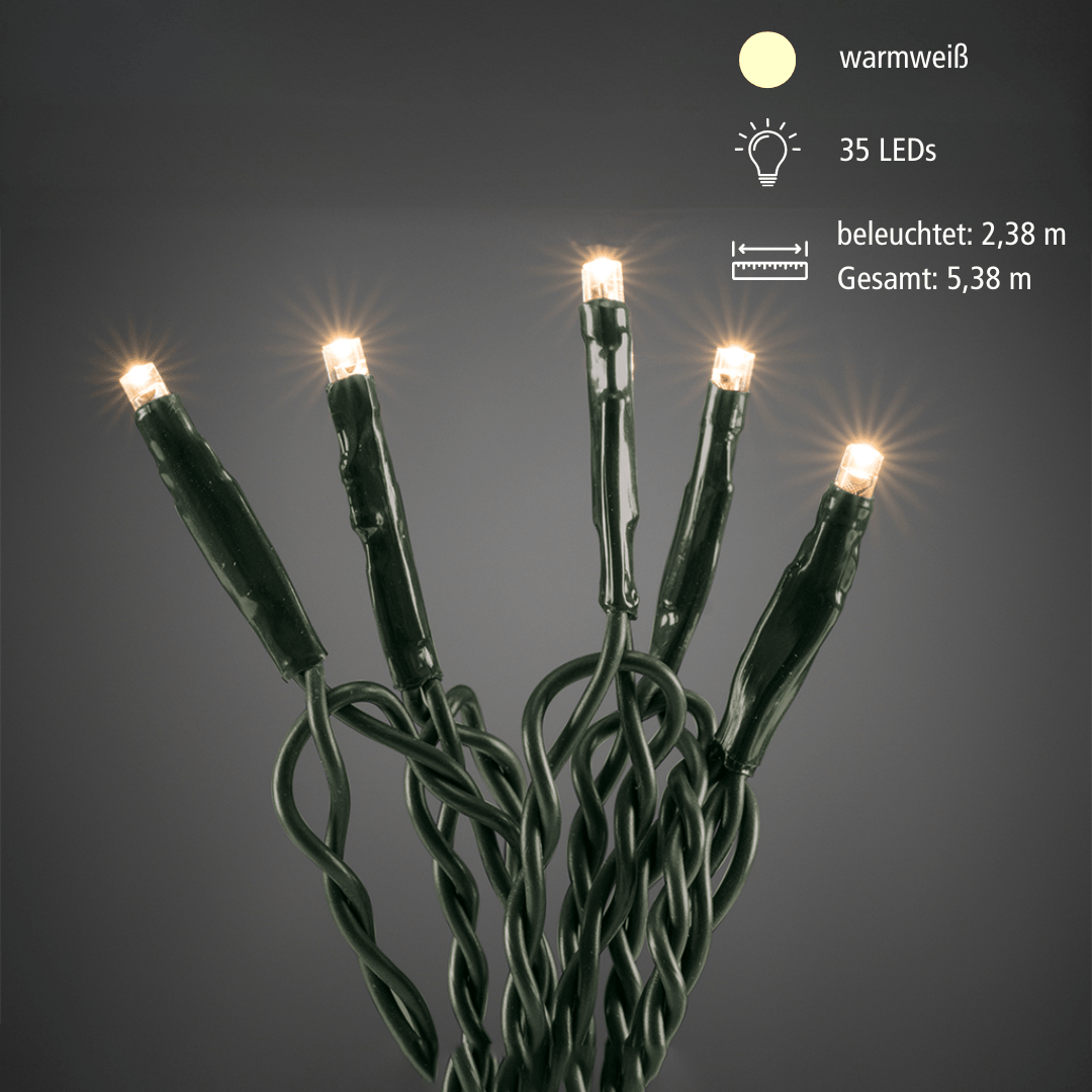 Micro LED - Lichterkette 35 flg. warmweiß, grünes Kabel - WeihnachtsladenKonstsmide