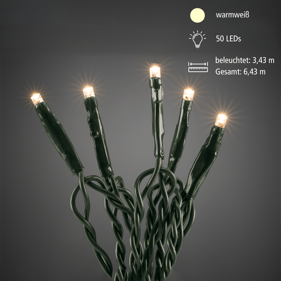 Micro LED - Lichterkette 50 flg. ww, grünes Kabel - WeihnachtsladenKonstsmide