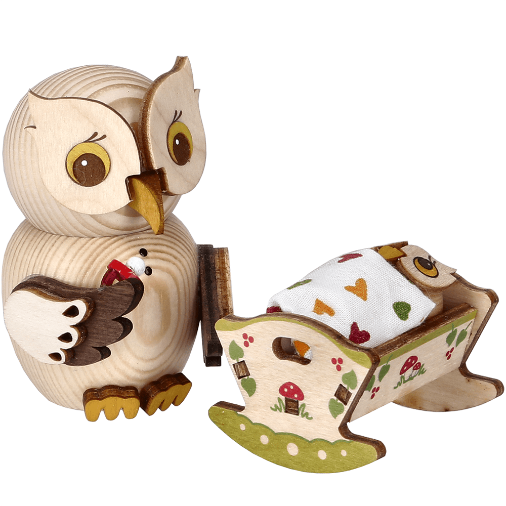 Mini Eule mit Babywiege - WeihnachtsladenDrechslerei Kuhnert
