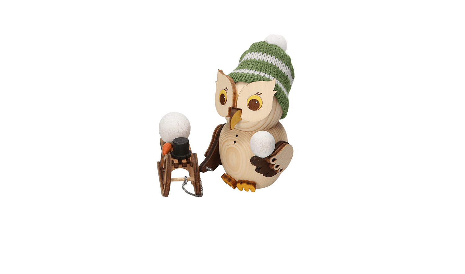 Mini - Eule mit Schlitten - WeihnachtsladenDrechslerei Kuhnert