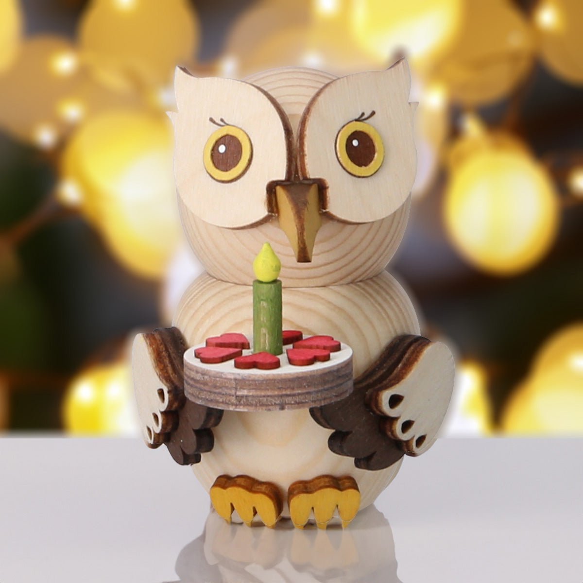 Mini Eule mit Torte - WeihnachtsladenDrechslerei Kuhnert