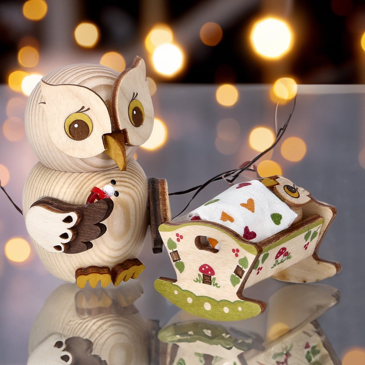 Mini Eule mit Wiege - WeihnachtsladenDrechslerei Kuhnert