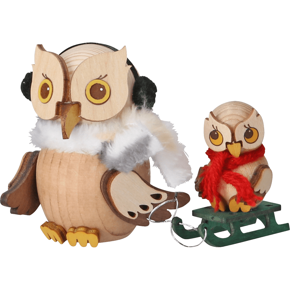 Mini Eule Schlittenfahrt mit Kind - WeihnachtsladenDrechslerei Kuhnert