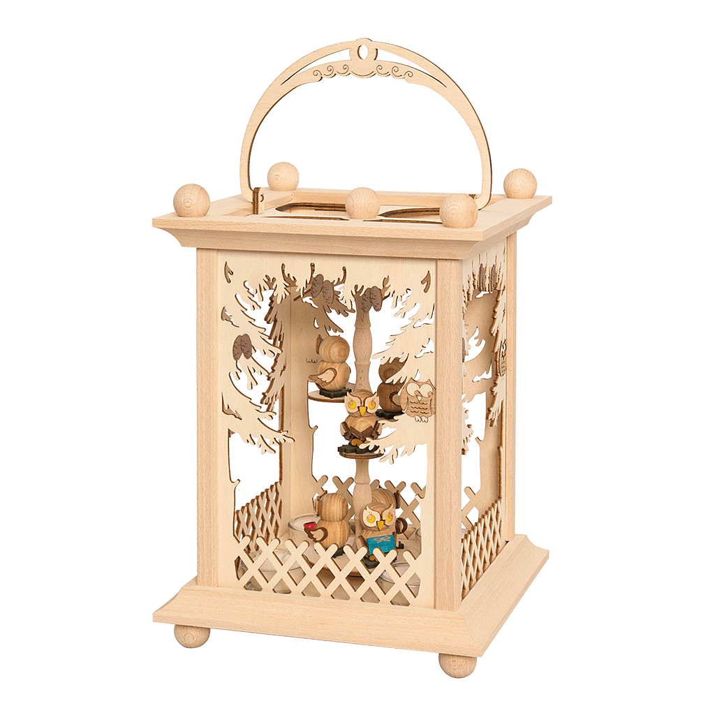 Pyramidenlaterne mit Eulen - WeihnachtsladenDrechslerei Kuhnert