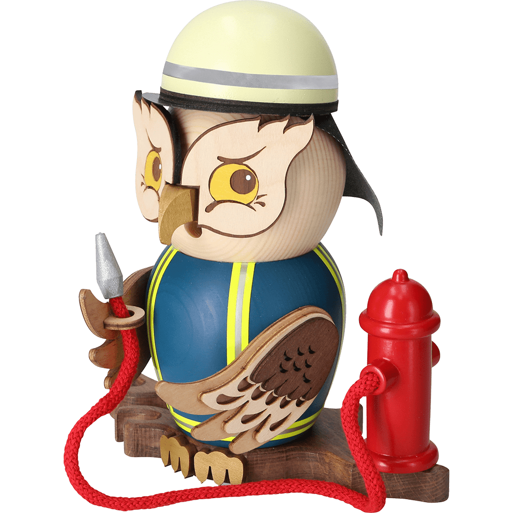 Räucherfigur Eule Feuerwehr - WeihnachtsladenDrechslerei Kuhnert