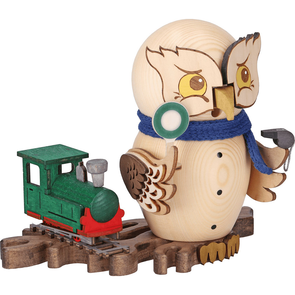 Räucherfigur Eule mit Eisenbahn - WeihnachtsladenDrechslerei Kuhnert
