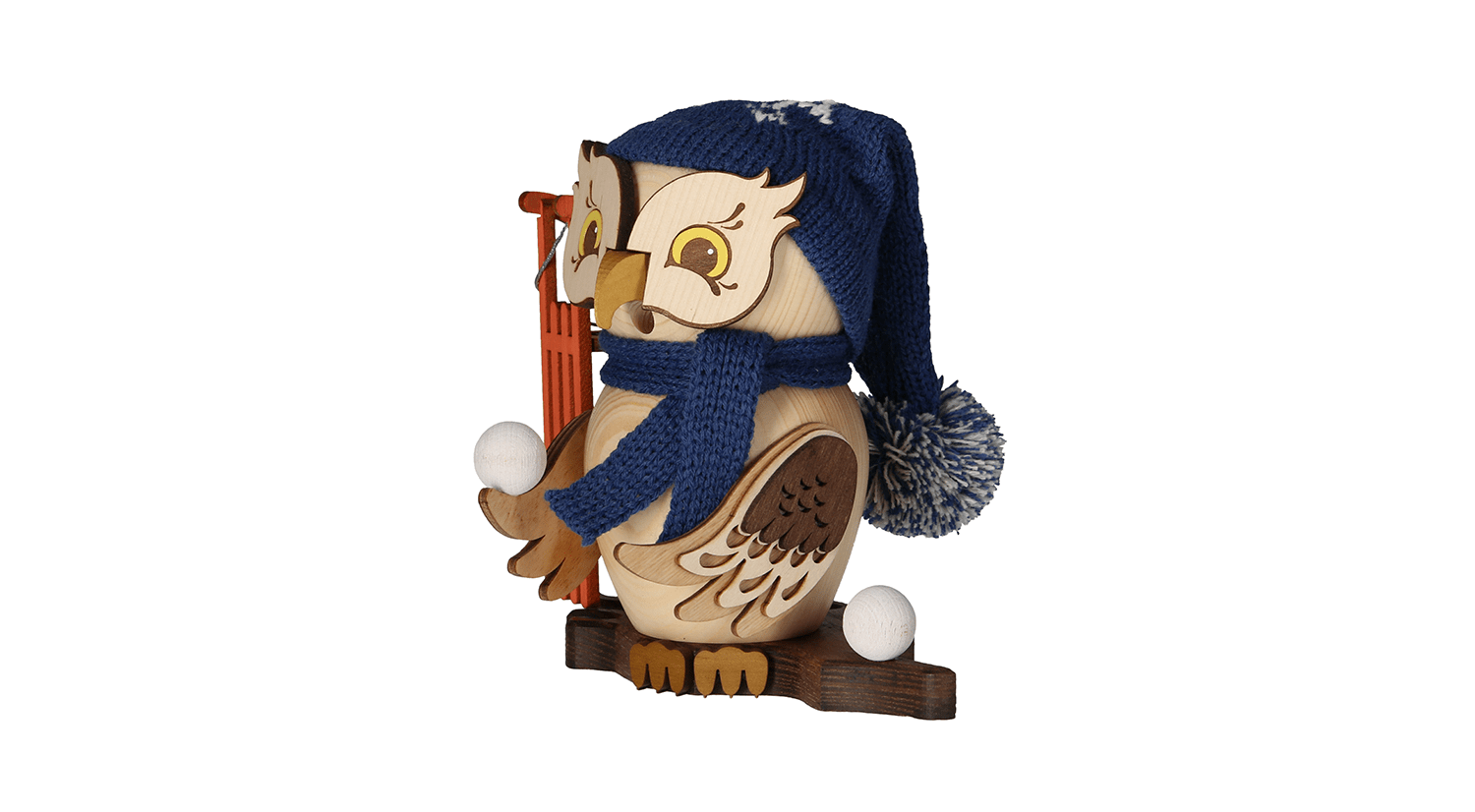 Räucherfigur Eule mit Schlitten - WeihnachtsladenDrechslerei Kuhnert