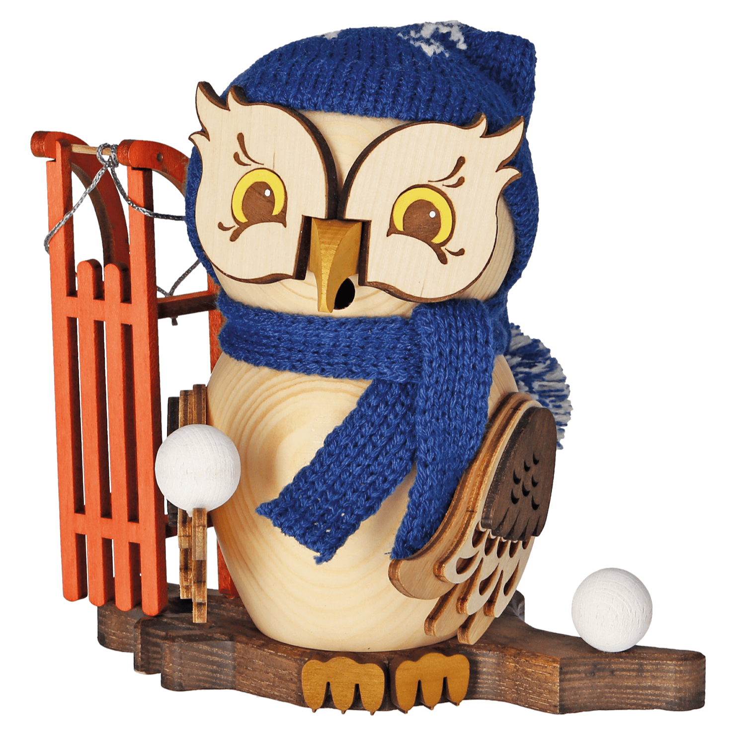 Räucherfigur Eule mit Schlitten - WeihnachtsladenDrechslerei Kuhnert
