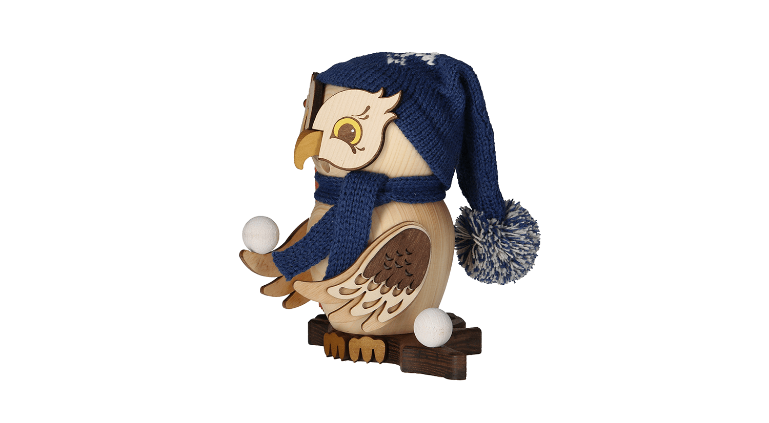 Räucherfigur Eule mit Schlitten - WeihnachtsladenDrechslerei Kuhnert