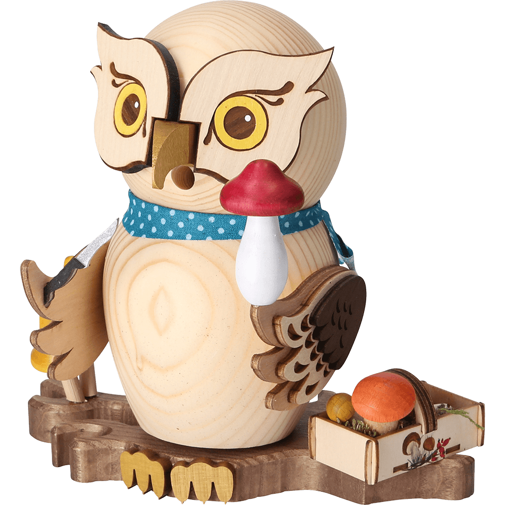 Räucherfigur Eule Pilzsammler - WeihnachtsladenDrechslerei Kuhnert