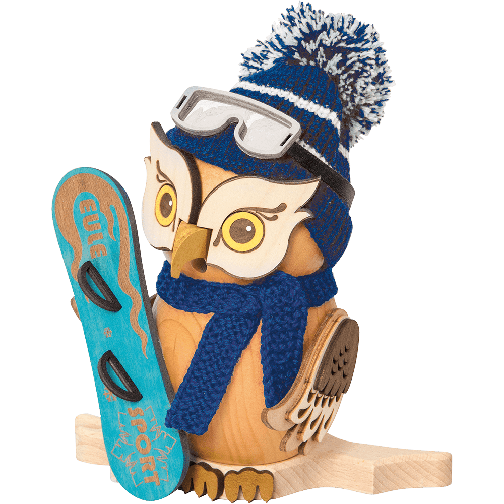Räucherfigur Eule 'Snowboard' - WeihnachtsladenDrechslerei Kuhnert