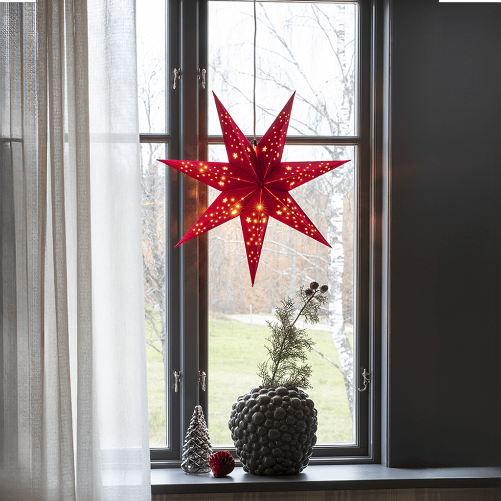 Roter Papierstern mit Samt 60x60cm - WeihnachtsladenKonstsmide