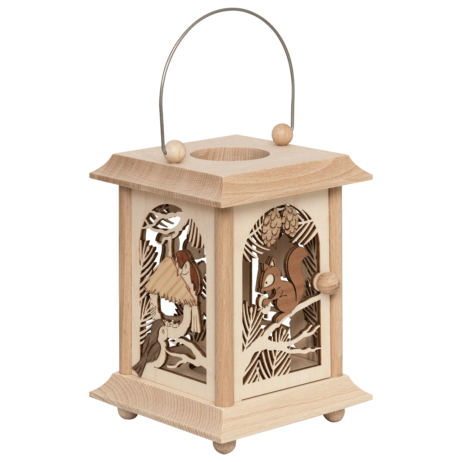 Teelicht - Laterne "Eichhörnchen und Vögel" - WeihnachtsladenDrechslerei Kuhnert