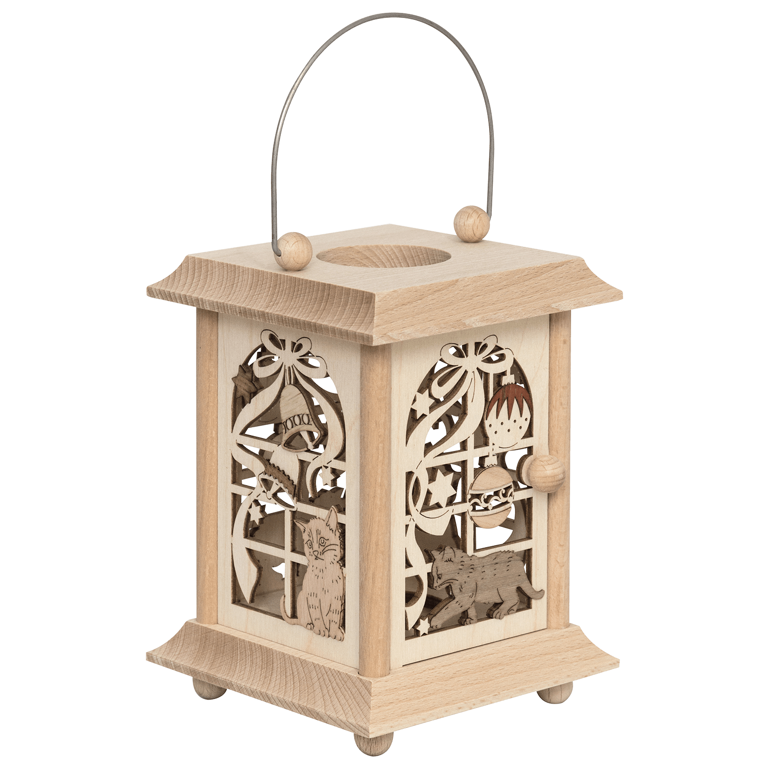 Teelicht - Laterne "Weihnachten mit Katze" - WeihnachtsladenDrechslerei Kuhnert