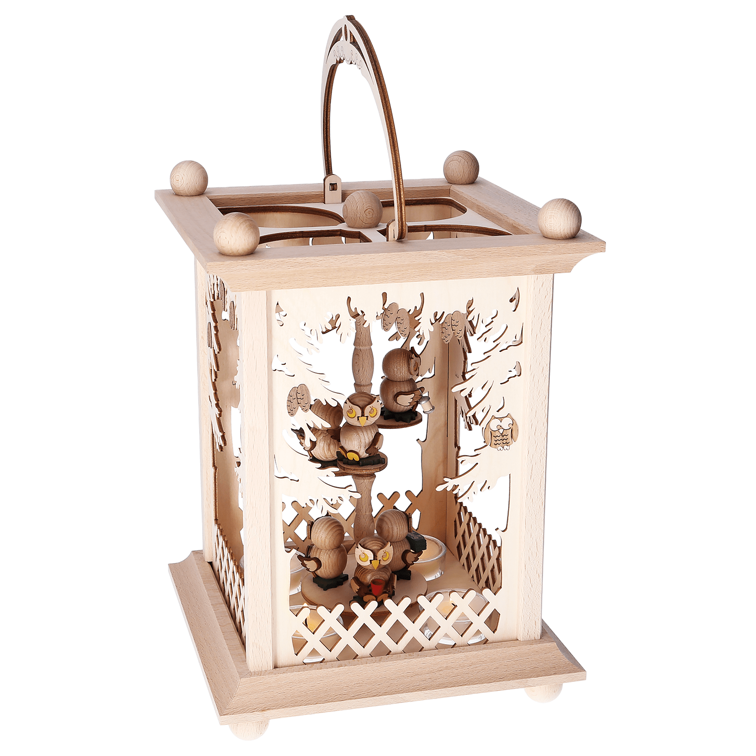 Teelicht - Laternenpyramide "Eulen" - WeihnachtsladenDrechslerei Kuhnert