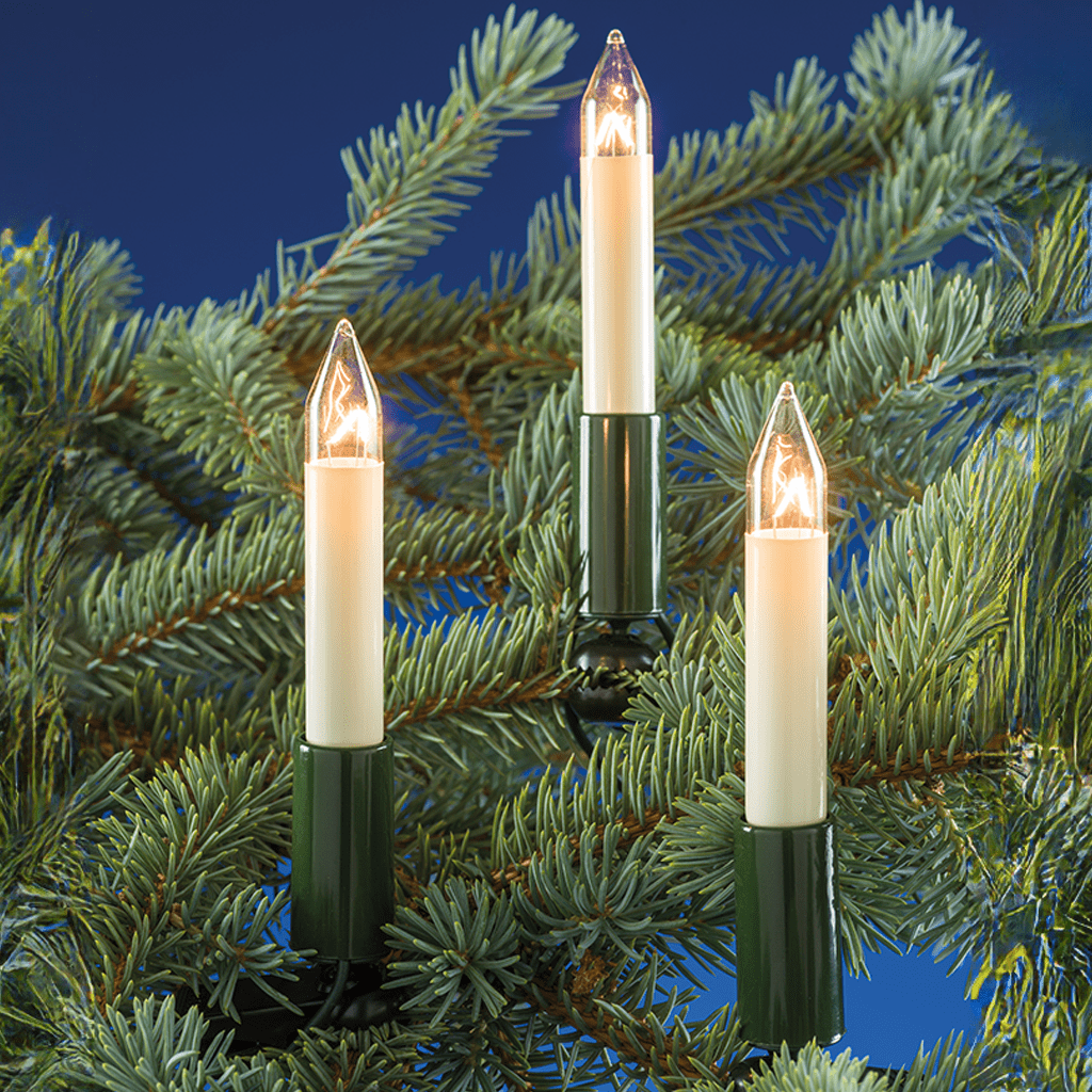 Traditionelle Schaftkerzenkette 15flg. in Elfenbeinfarbe - Baumschmuck - Weihnachtsladenhellum