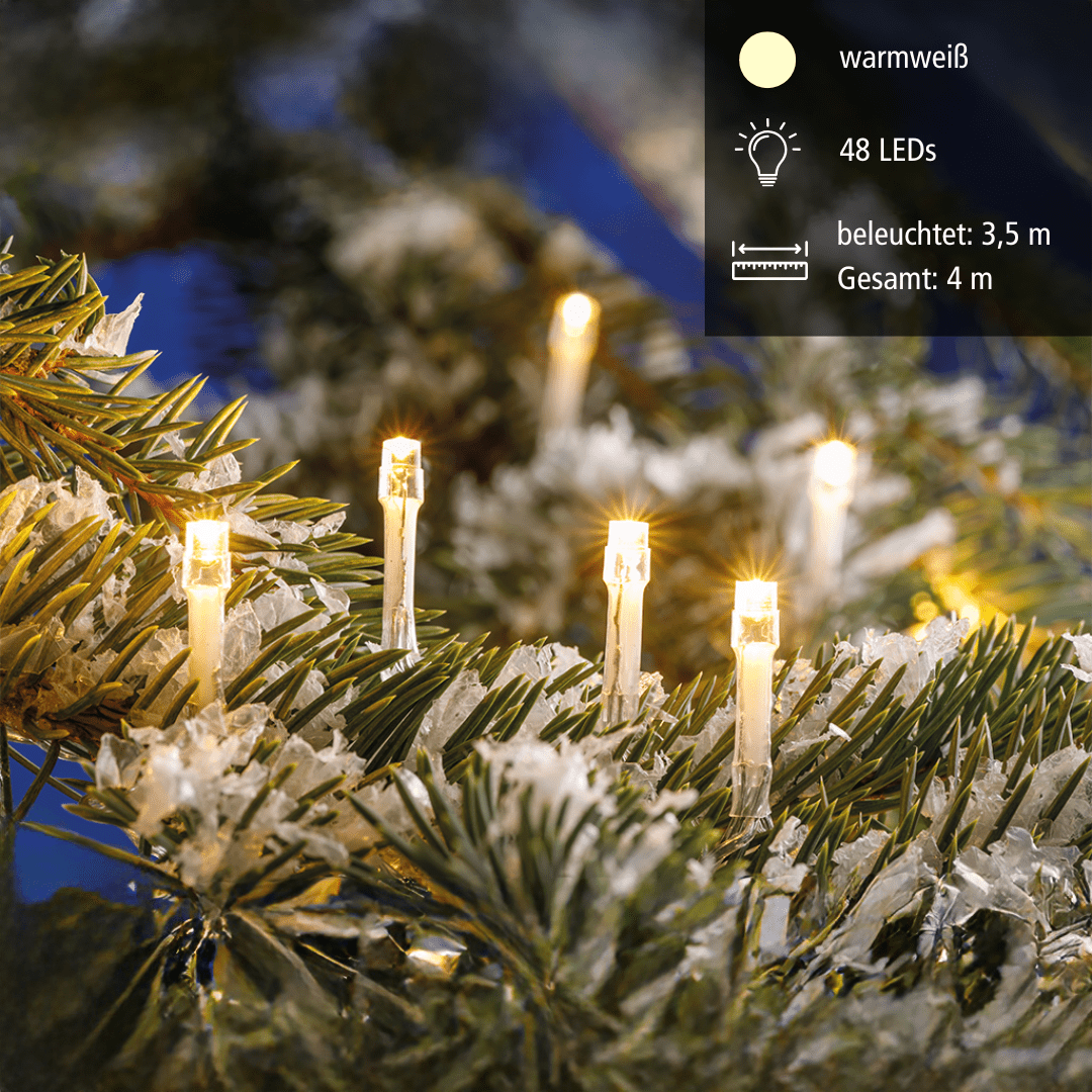 Transparente LED - Minilichterkette mit 48 warmweißen Lichtern - WeihnachtsladenEGB