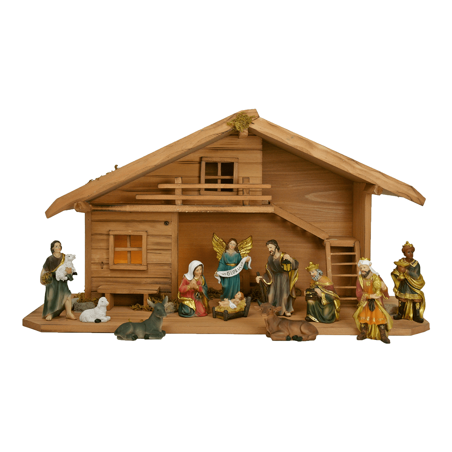 Weihnachtskrippen - Set aus massivem Holz mit Kunstharzfiguren - WeihnachtsladenSAICO