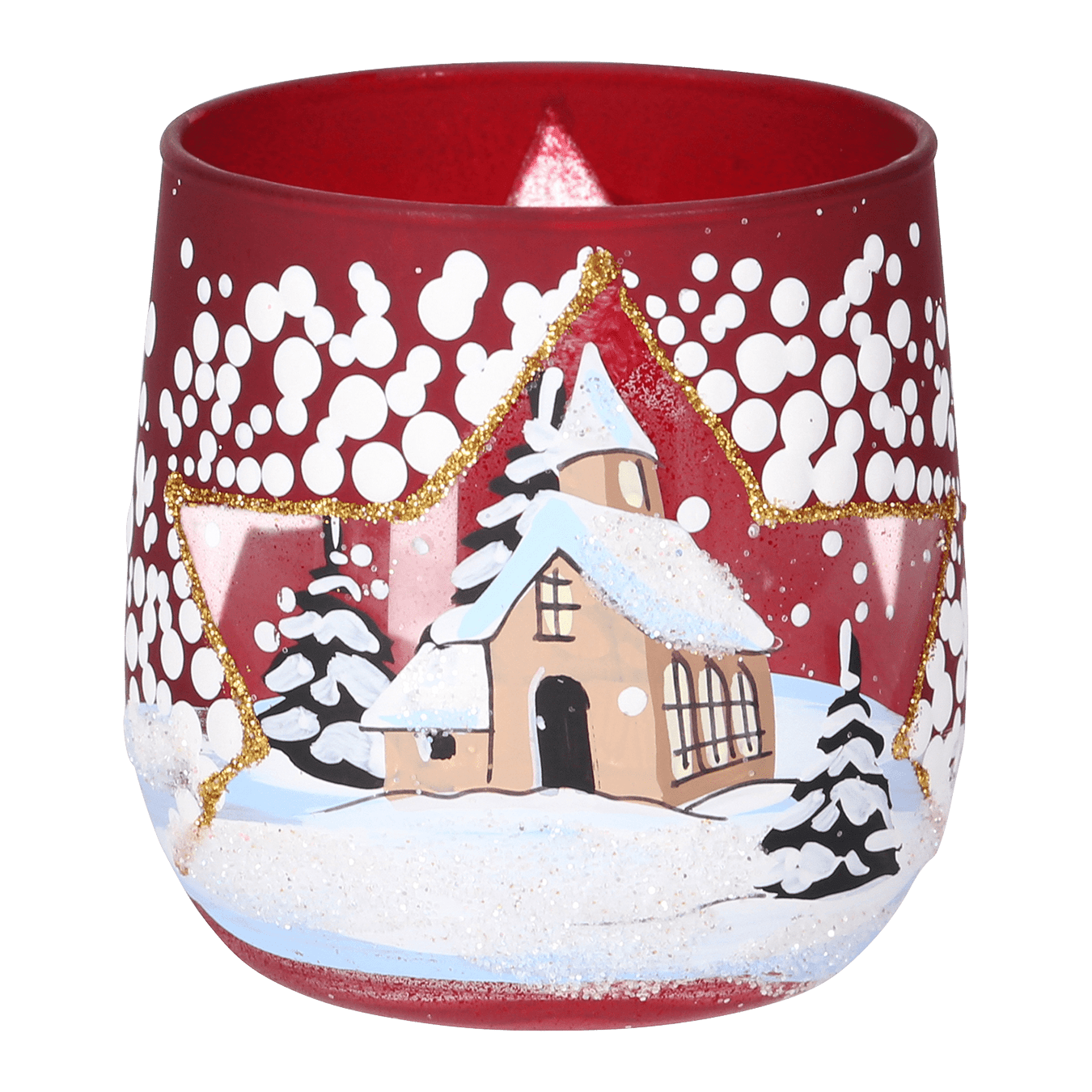 Winterliches Glaswindlicht mit Kirchen - Motiv - WeihnachtsladenHeinz HANDELSKONTOR