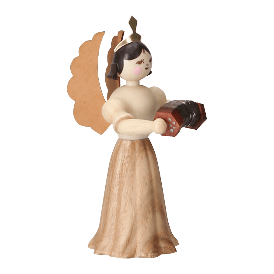 Zierliche Holzfigur 'Langrockengel Konzertina' - WeihnachtsladenDrechslerei Kuhnert